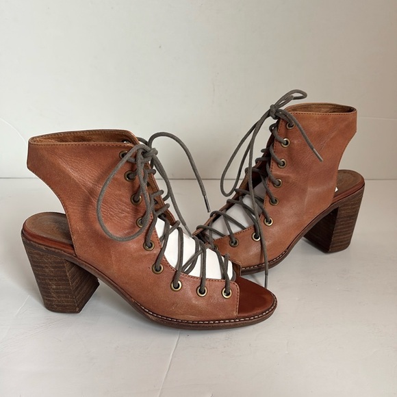 Free People Jeffrey Campbell brown Minimal Lace Up open toe stack heel sandal - Picture 1 of 16